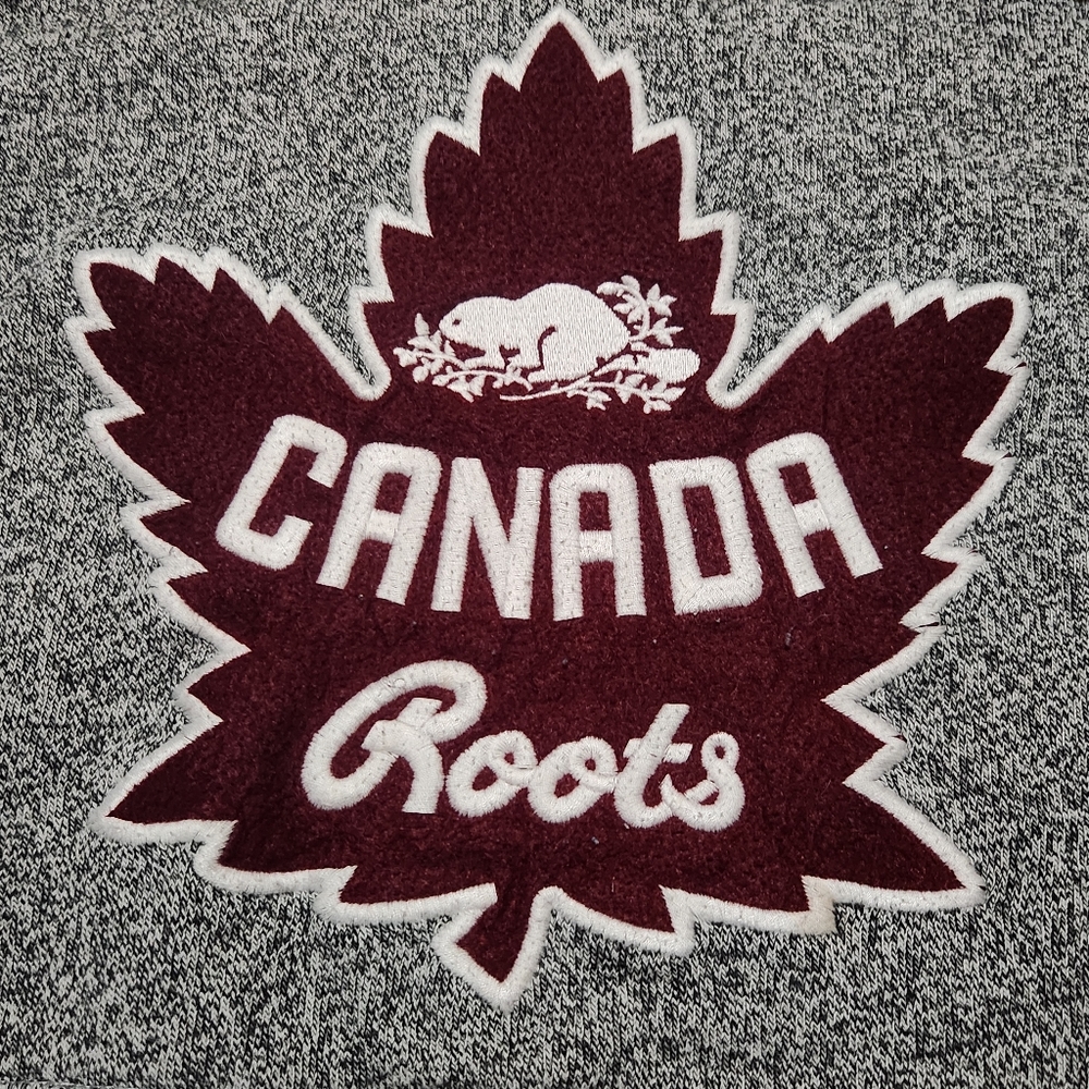 Roots Canada Charcoal Hoodie with Burgundy Maple Leaf - Picture 2 of 5